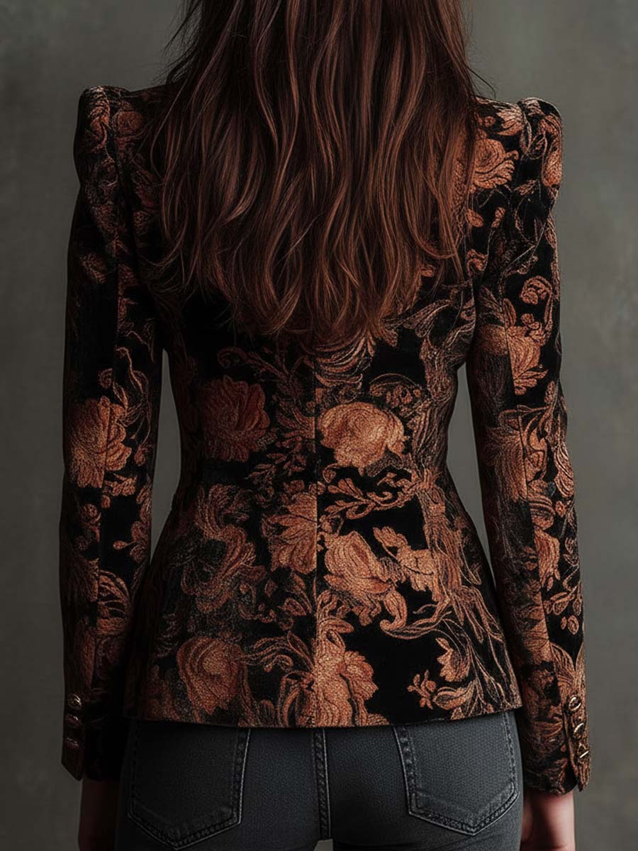 Bertilla | Blazer Nero e Bronzo a Fiori