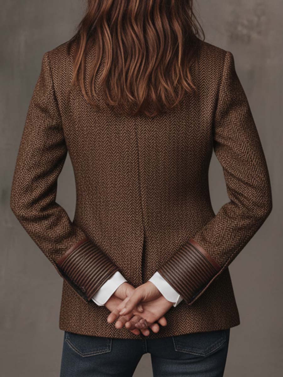 Gisella | Blazer Marrone a Pannelli Chevron
