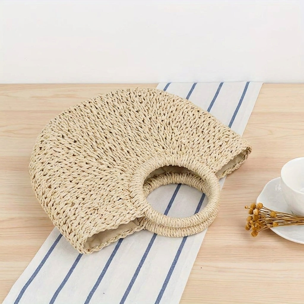 Ottavia | Borsa a Mezzaluna Intrecciata - Beige Naturale