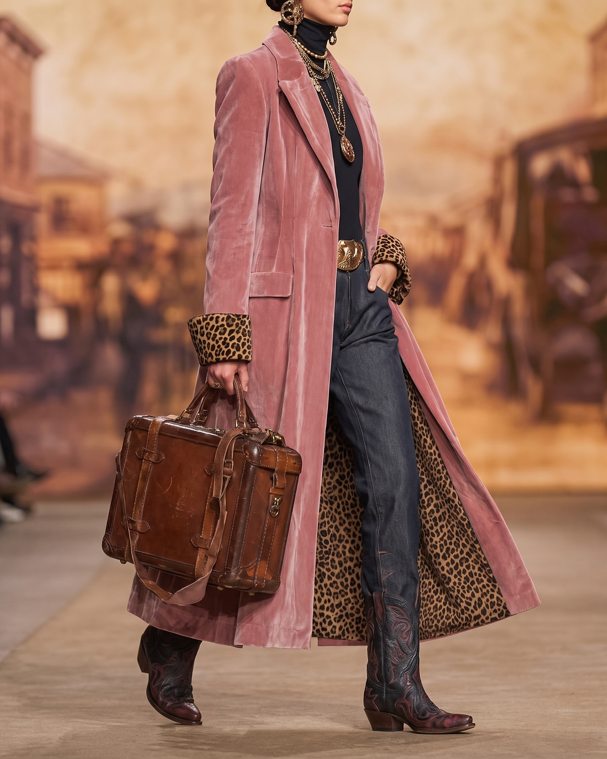 Maddalena | Cappotto Lungo Sartoriale con Fodera Leopardata