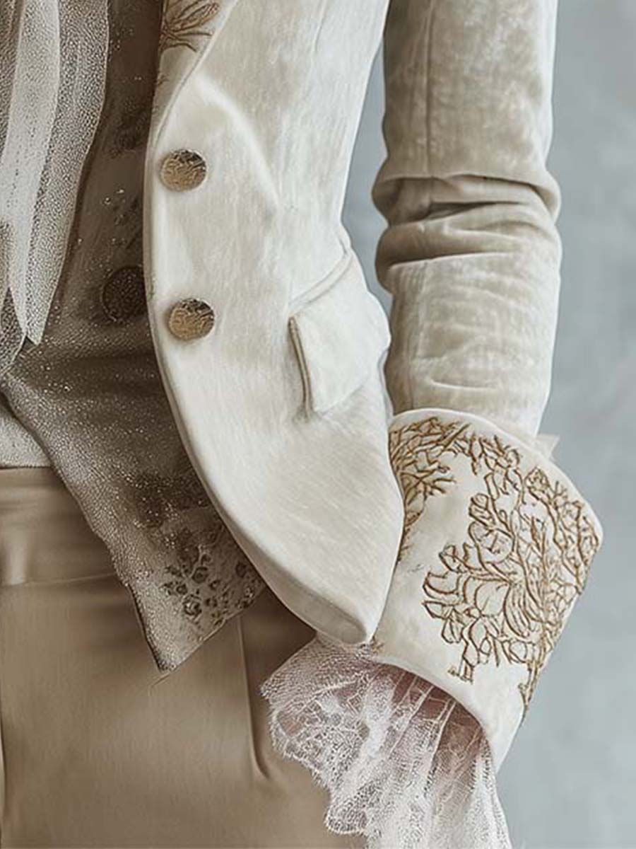 Constance | Blazer Beige Ricamato Sartoriale