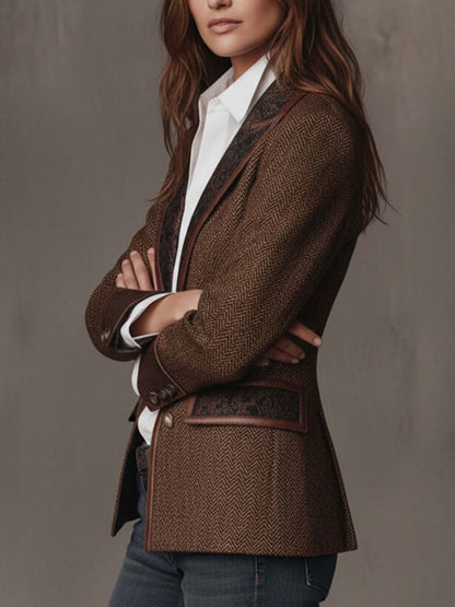 Gisella | Blazer Marrone a Pannelli Chevron