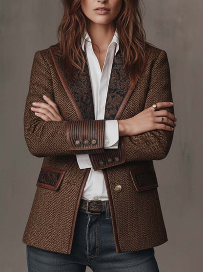 Gisella | Blazer Marrone a Pannelli Chevron