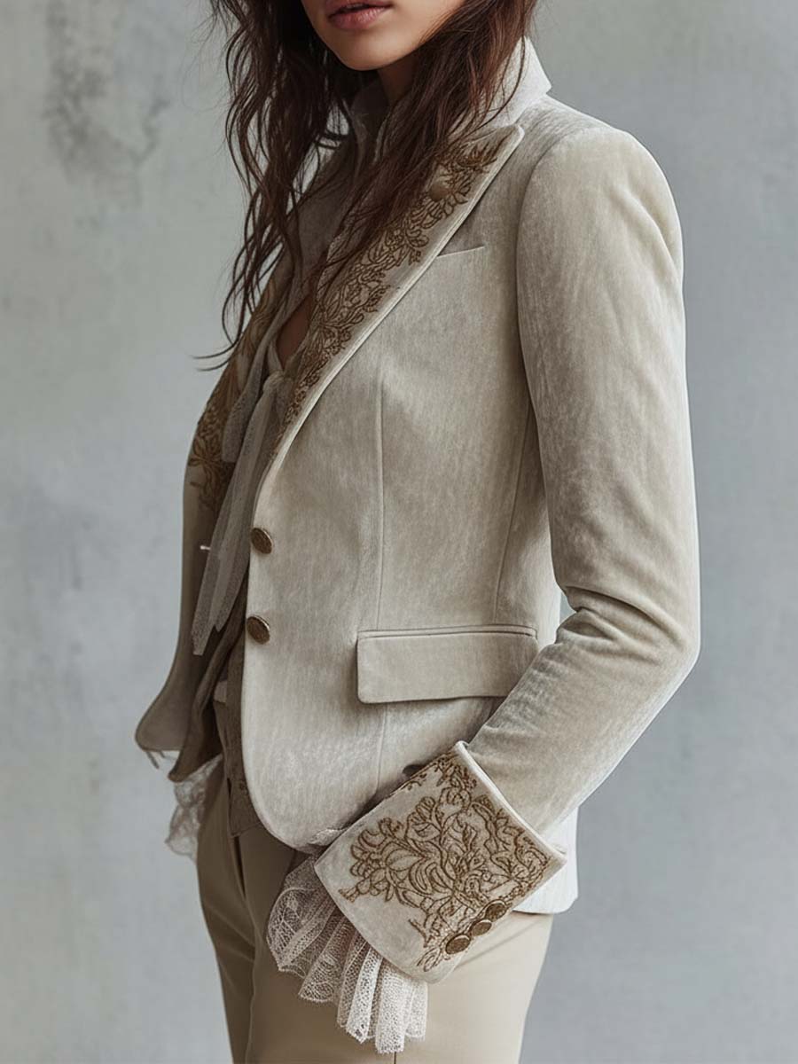 Constance | Blazer Beige Ricamato Sartoriale