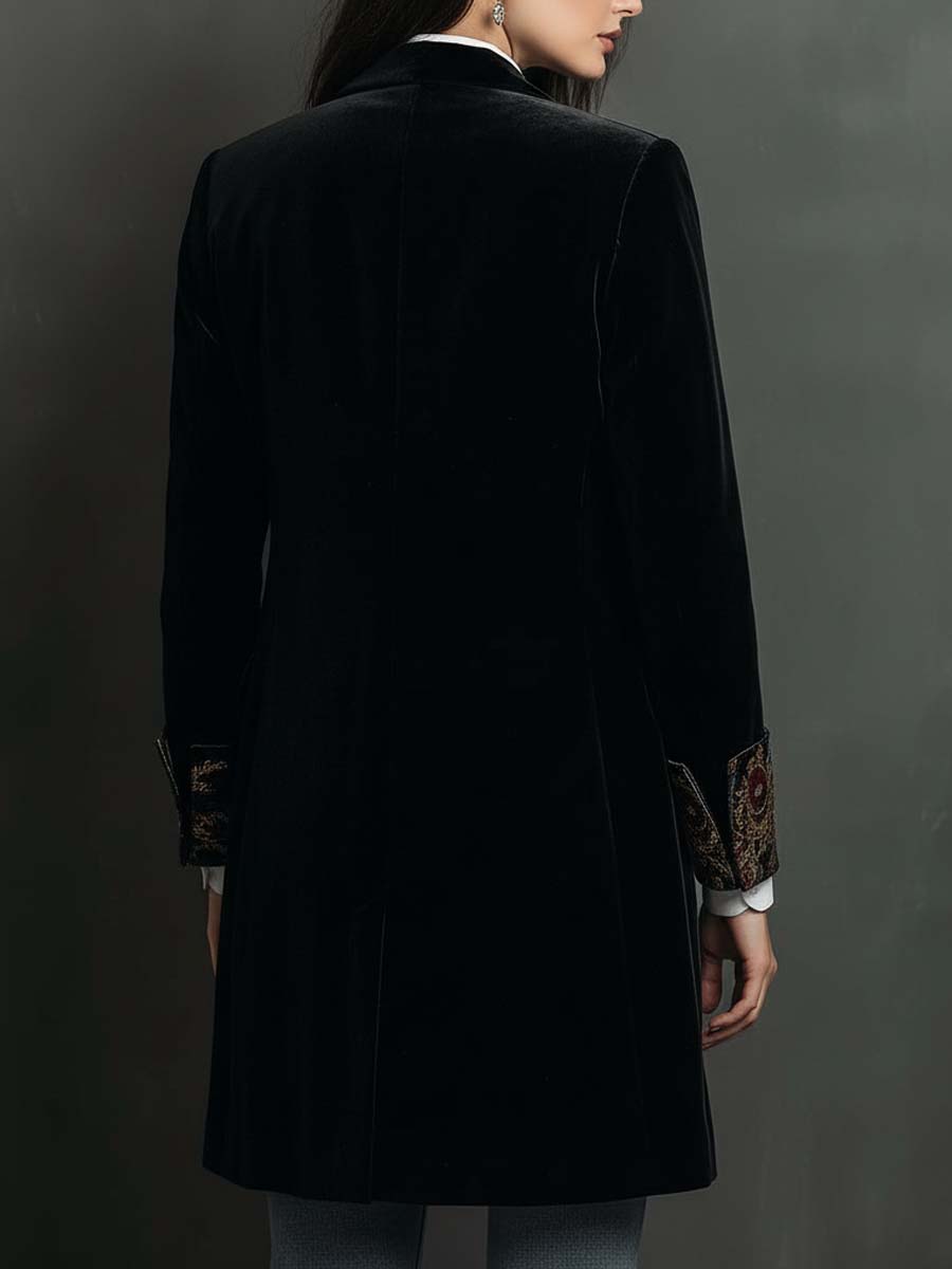Leontina | Blazer Nero Aderente Stampa Barocca