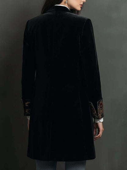 Leontina | Blazer Nero Aderente Stampa Barocca