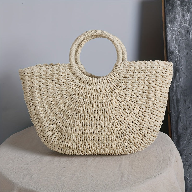 Ottavia | Borsa a Mezzaluna Intrecciata - Beige Naturale