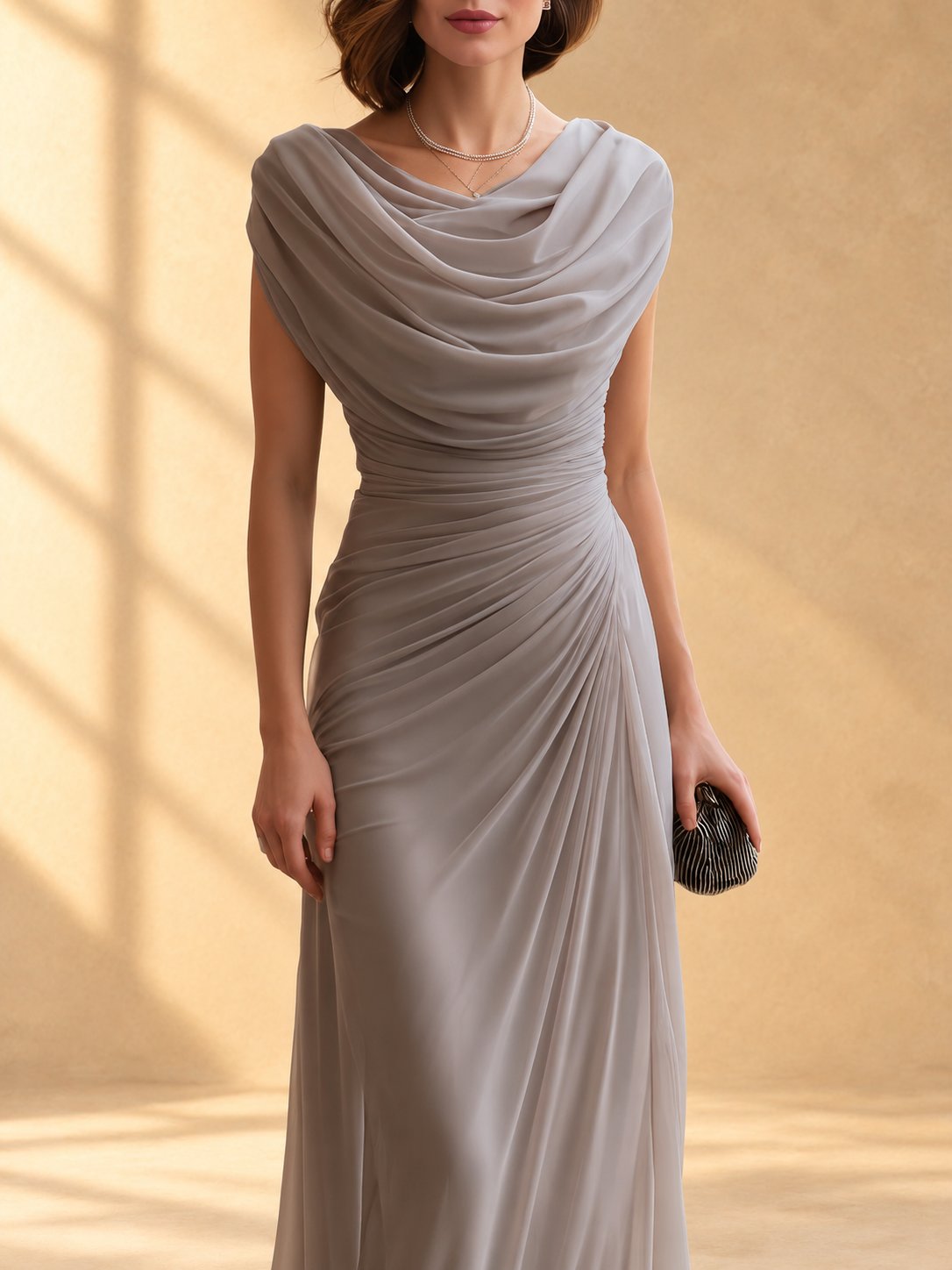 Nicolina | Abito Lungo Drappeggiato con Scollo Cowl