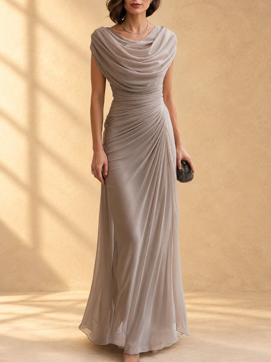 Nicolina | Abito Lungo Drappeggiato con Scollo Cowl