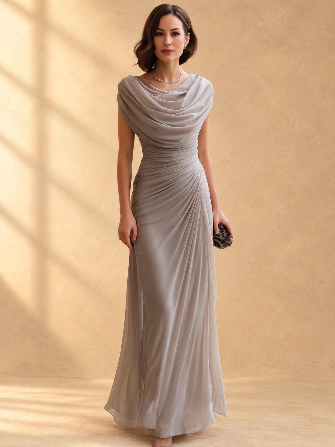 Nicolina | Abito Lungo Drappeggiato con Scollo Cowl
