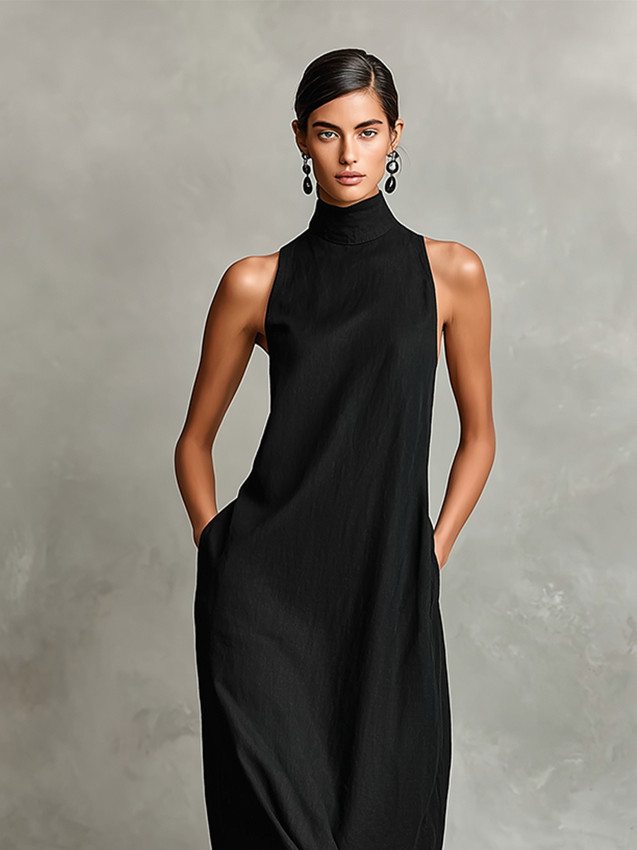 Marta | Abito lungo nero minimalista