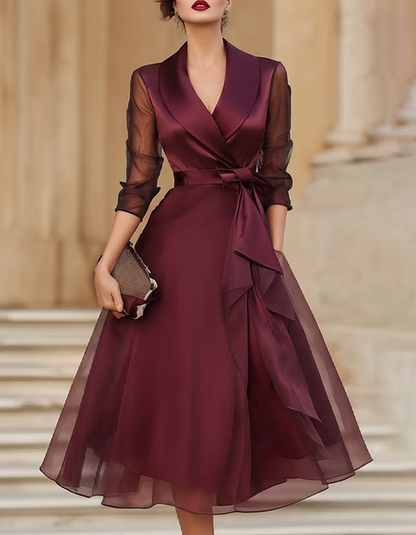 Mirella | Abito Midi con Scollo a V e Fiocco in Vita