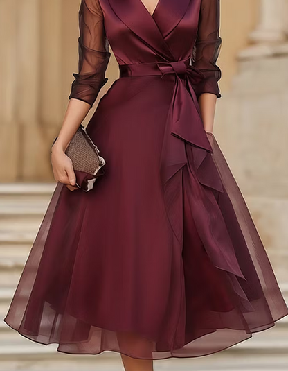 Mirella | Abito Midi con Scollo a V e Fiocco in Vita