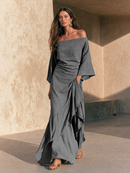 Aura | Abito Maxi con Spalle Scoperte e Maniche Svasate