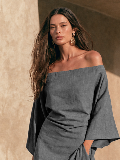 Aura | Abito Maxi con Spalle Scoperte e Maniche Svasate
