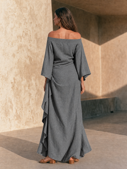 Aura | Abito Maxi con Spalle Scoperte e Maniche Svasate