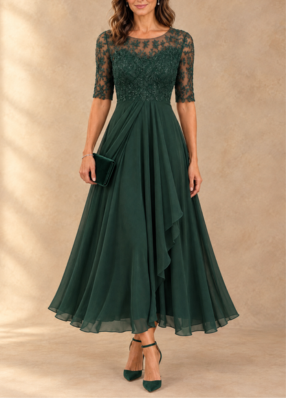 Abella | Abito in Pizzo con Gonna Fluida