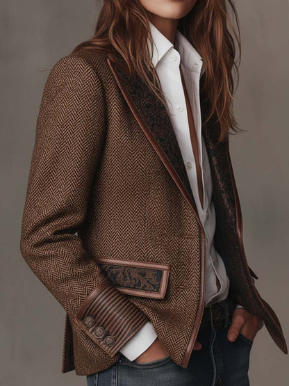 Gisella | Blazer Marrone a Pannelli Chevron