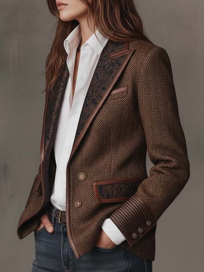 Gisella | Blazer Marrone a Pannelli Chevron