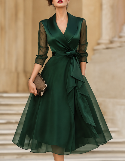 Mirella | Abito Midi con Scollo a V e Fiocco in Vita