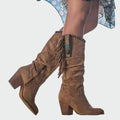 Stivali Cowboy Boho Donna con Frange e Tacco Medio