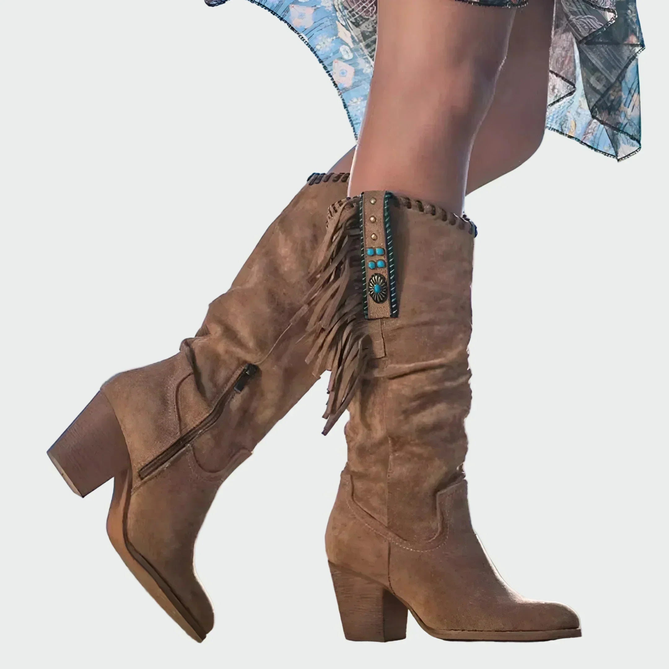 Stivali Cowboy Boho Donna con Frange e Tacco Medio