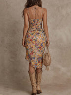 Silvia | Abito midi boho con stampa floreale e arricciature