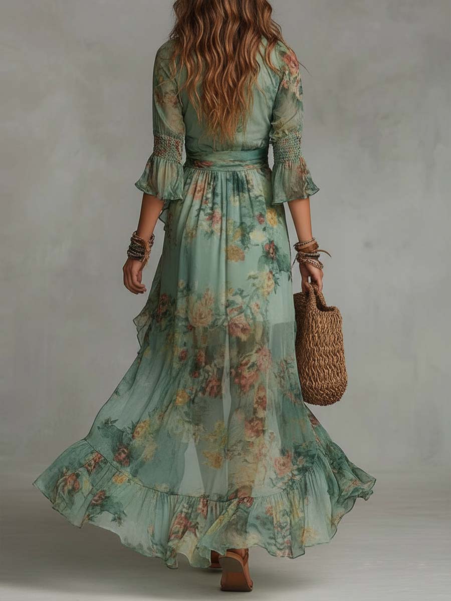 Alma | Abito lungo con stampa floreale romantica