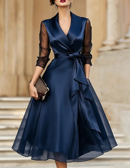 Mirella | Abito Midi con Scollo a V e Fiocco in Vita
