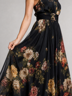 Valentina | Abito midi con stampa floreale e collo halter