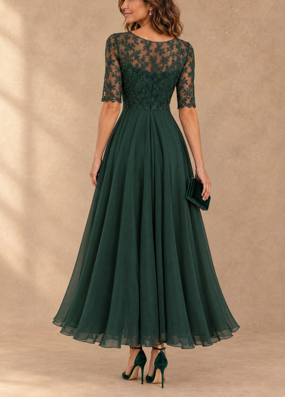 Abella | Abito in Pizzo con Gonna Fluida