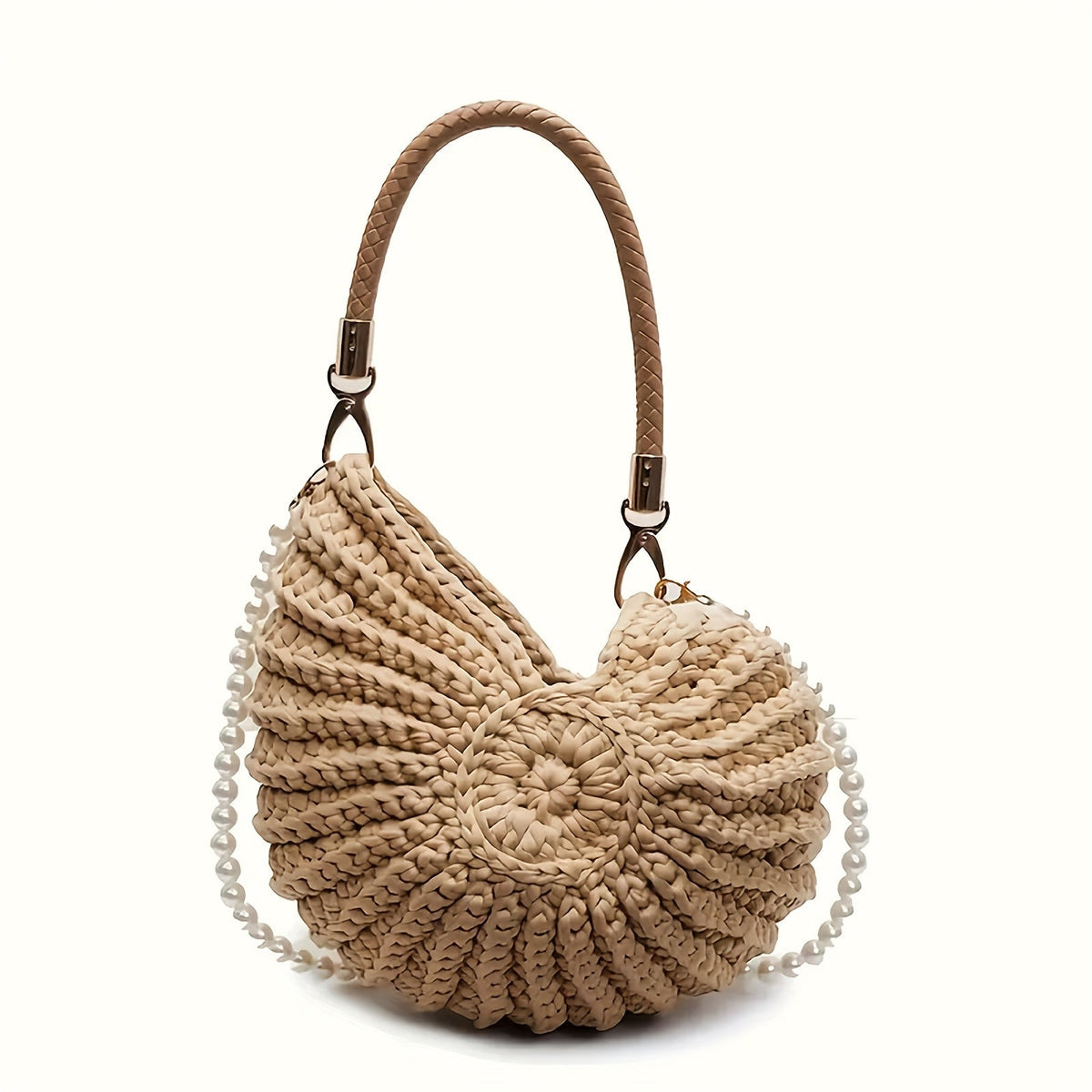 Tea | Borsa Tote Intrecciata con Manico a Catena - Color Cammello