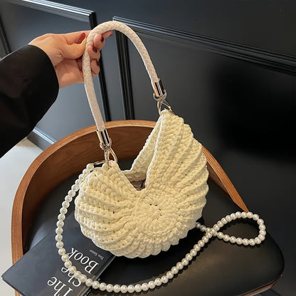 Tamara | Borsa Tote Intrecciata con Manico a Catena - Bianco Panna