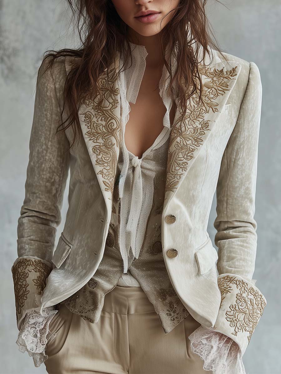 Constance | Blazer Beige Ricamato Sartoriale