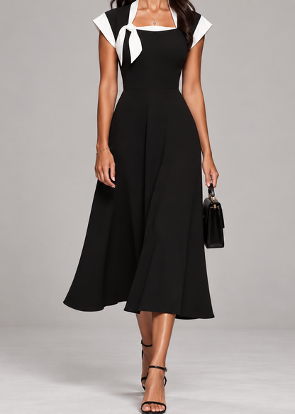 Arianna | Abito Midi con Scollo Quadrato e Maniche Colorblock