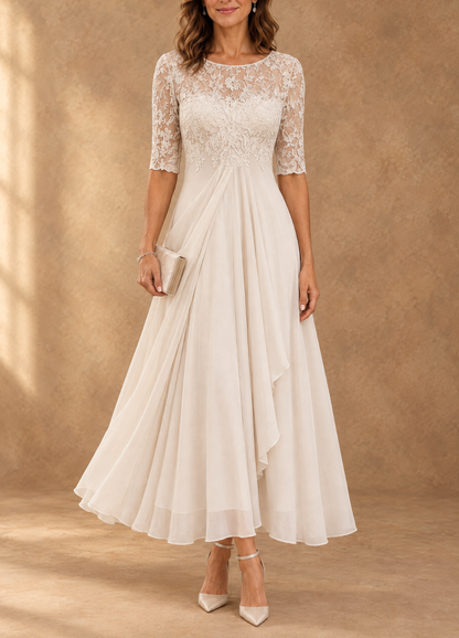 Abella | Abito in Pizzo con Gonna Fluida