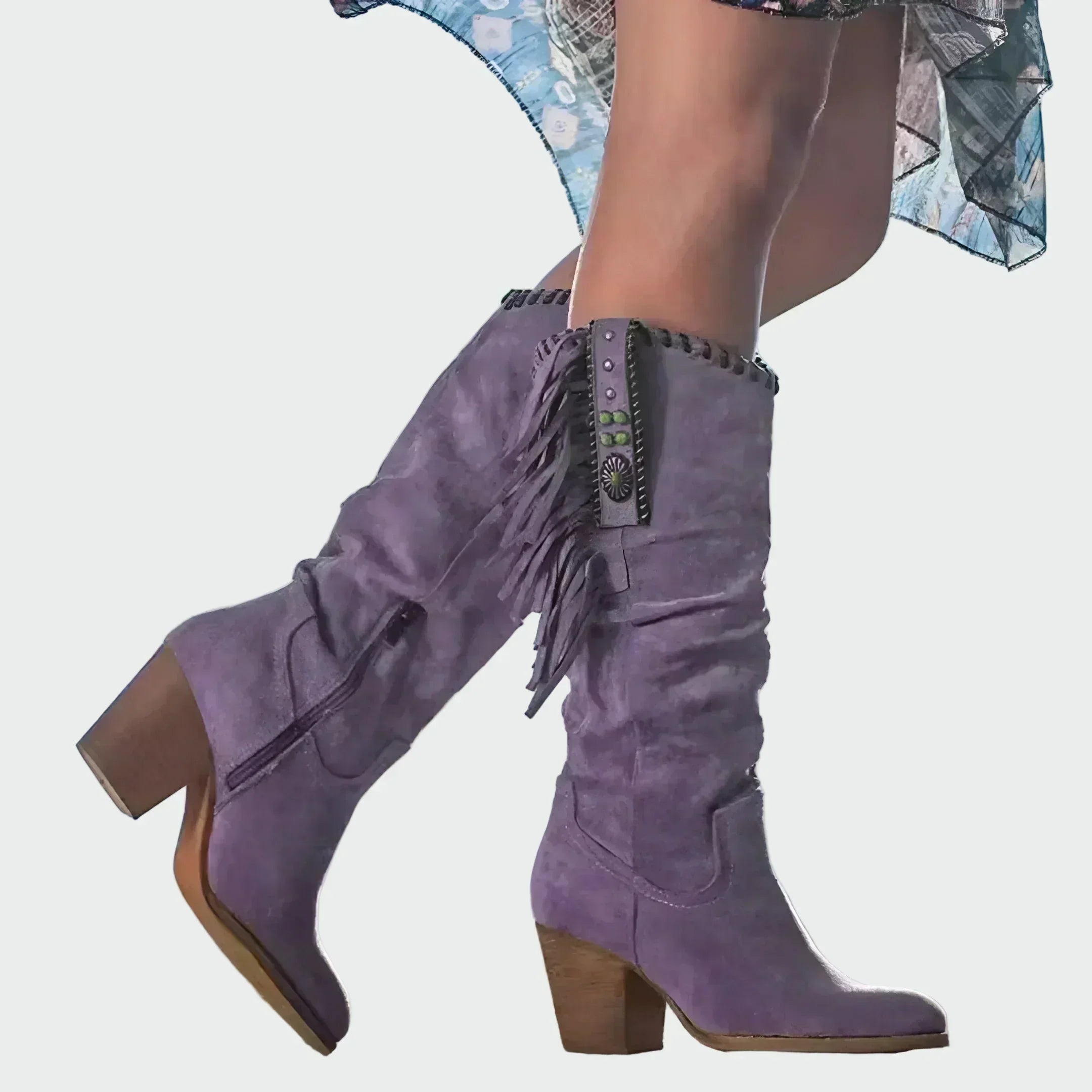 Stivali Cowboy Boho Donna con Frange e Tacco Medio