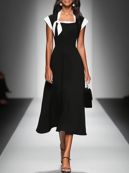 Arianna | Abito Midi con Scollo Quadrato e Maniche Colorblock