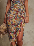 Silvia | Abito midi boho con stampa floreale e arricciature