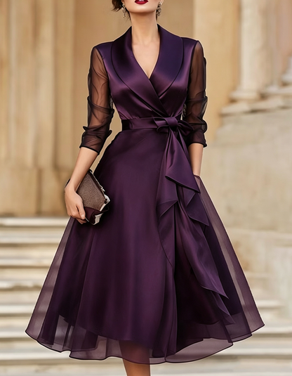 Mirella | Abito Midi con Scollo a V e Fiocco in Vita
