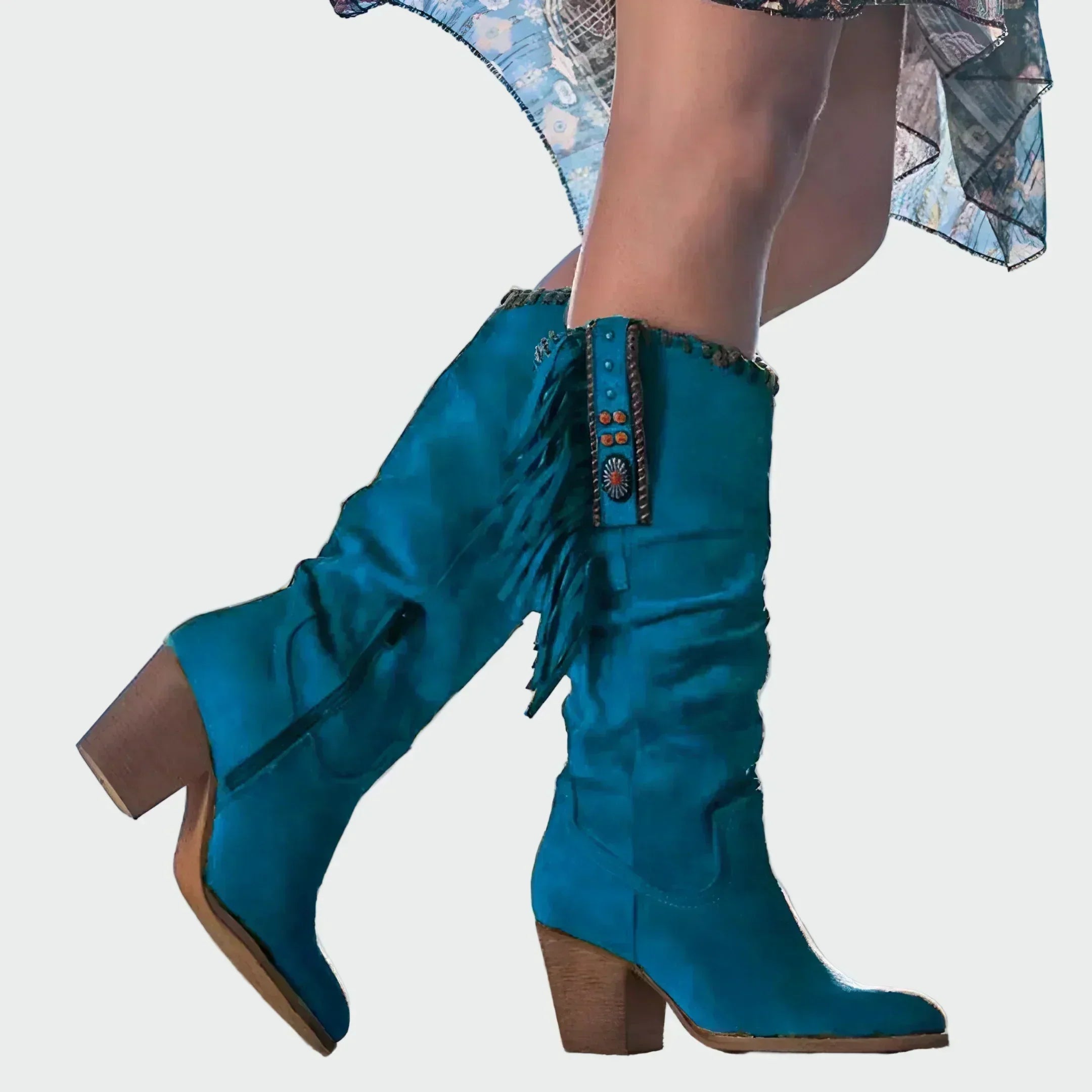 Stivali Cowboy Boho Donna con Frange e Tacco Medio