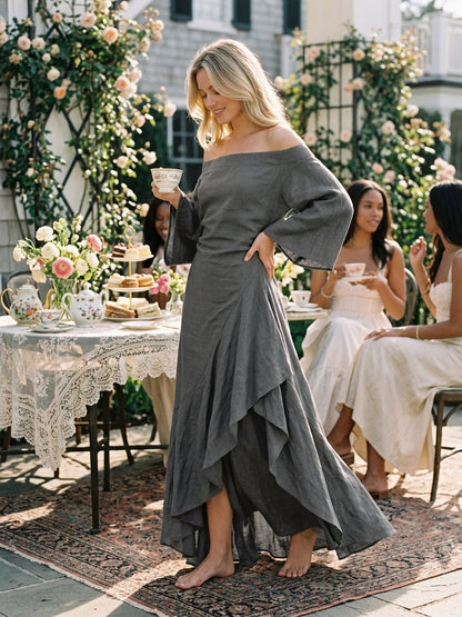 Aura | Abito Maxi con Spalle Scoperte e Maniche Svasate