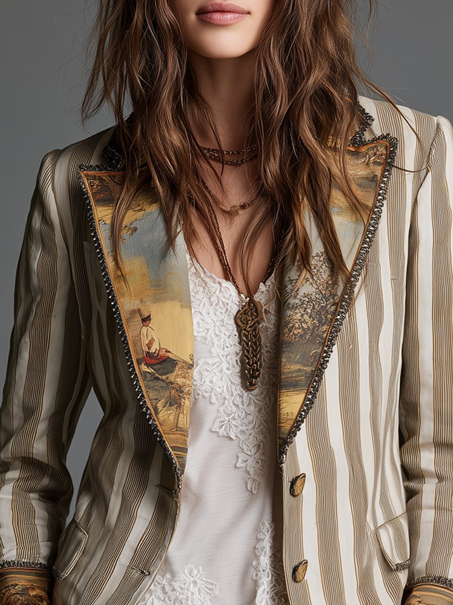 Susanna | Blazer Cachi Bohémien a Righe