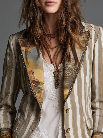 Susanna | Blazer Cachi Bohémien a Righe