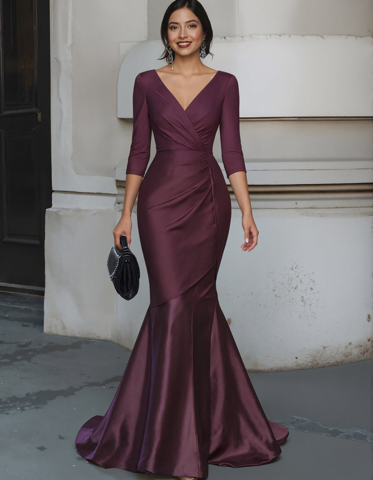 Domitilla | Abito Lungo con Scollo a V e Gonna a Sirena