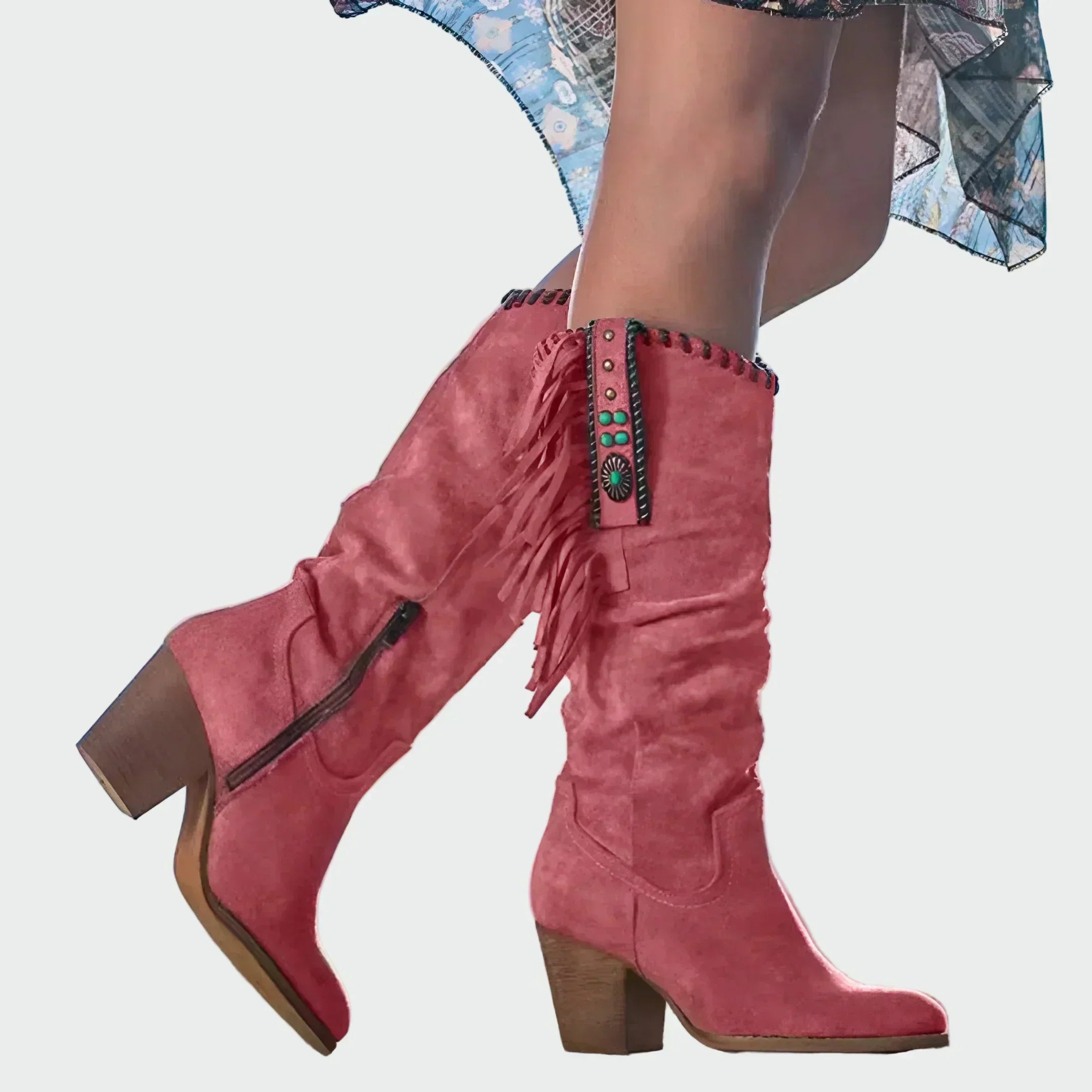 Stivali Cowboy Boho Donna con Frange e Tacco Medio