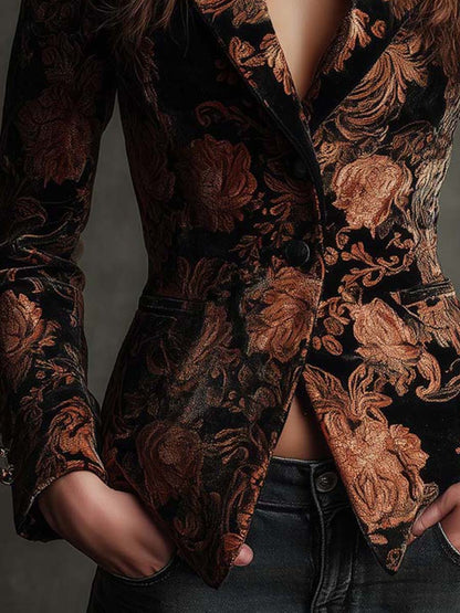 Bertilla | Blazer Nero e Bronzo a Fiori