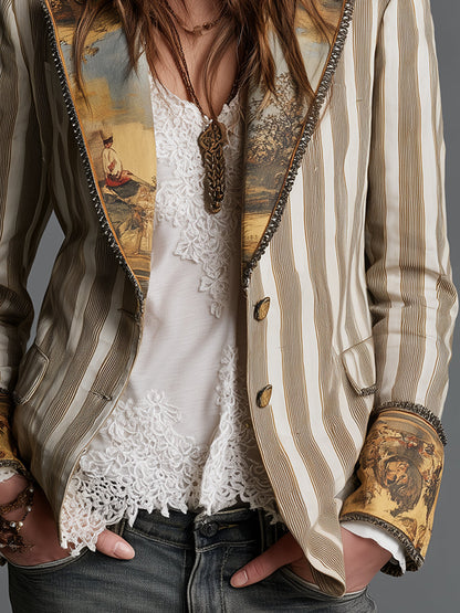Susanna | Blazer Cachi Bohémien a Righe