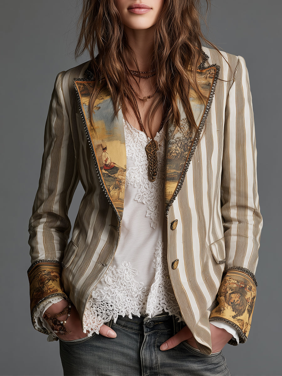 Susanna | Blazer Cachi Bohémien a Righe