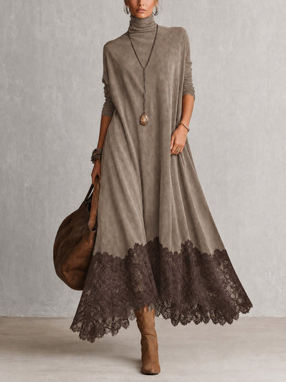 Leonora | Abito Maxi con Orlo in Pizzo e Maniche Arricciate